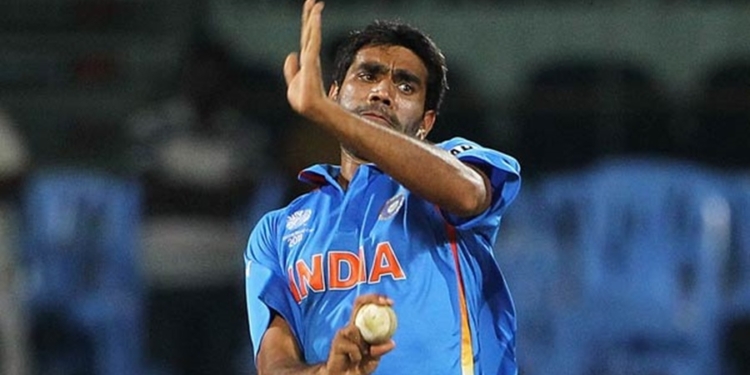 Munaf Patel of India in action during the 2011 ICC World Cup Warm up game against India and New Zealand