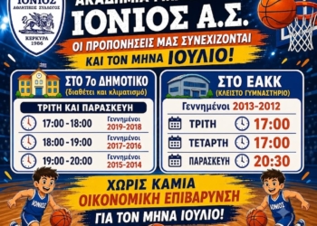 Δωρεάν οι προπονήσεις τον Ιούλιο στην Ακαδημία του Ιόνιου